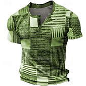 billiga Geometrisk-Herr Grafisk Rutig Waffle Henley Shirt T-shirts Kortärmad 3D-tryck Mode Designer Grundläggande Utomhus Ledigt Dagligen Sommar Blå Grön Kaki Mörkgrå Henley Henley T-shirt