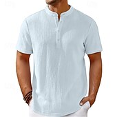 economico Camicie Popover da Uomo-Per uomo Camicia Camicia Estiva Camicia casual Camicia da Spiaggia Camicia con Bottoni Nero Bianco Blu marino Kaki Beige Manica Corta Semplice Henley Ferie Casual Quotidiano Bottonato Abbigliamento