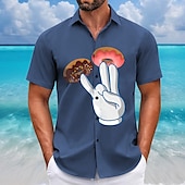 cheap Food &amp; Drinks-Men&#039;s Novelty Funny Donuts Shirt Summer Hawaiian Shirt Button Up Shirt Short Sleeve Hawaiian Resort Vacation Holiday Beach Wear Summer Spring Turndown 3D Print Collared Shirts Pink Blue Green