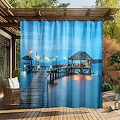 Χαμηλού Κόστους Αδιάβροχες κουρτίνες-Αδιάβροχη Εξωτερική Κουρτίνα Ιδιωτικότητα Κουρτίνες Πατιό Ολισθηρές Κουρτίνες Πέργκολας Γαζωμένες 3D Τοπίο Διακοπών Στην Θάλασσα Για Κιόσκι Μπαλκόνι Βεράντα Γιορτή 1 Πάνελ