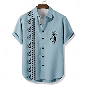 economico Modello etnico-Per uomo Geometrico Etnico Kokopelli Camicia Camicia casual Camicia con Bottoni Manica Corta Vintage Retrò Vacanza Ferie Abbigliamento casual alla moda Estate Collo ripiegato Stampa 3D Una tasca