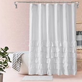 economico Tende doccia-Set di tende da doccia con tappeti tenda da doccia a pieghe pizzicate elegante set di decorazioni per bagno con 12 ganci grigio scuro blu e bianco standard