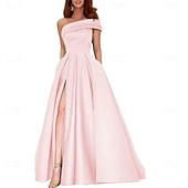 ieftine verde-Rochii de Quinceanera Tip A-Line Rochie Elegantă pentru Nuntă Invitată Lungime Până la Podea Fără Mâneci Cu Un Singur Umăr din Poliester Fără Spate cu Fendă