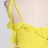 cheap YELLOW-Mermaid / Trumpet Yellow Dresses Ruffle Dress Semi Formal Wedding Guest Dress Asymmetrical Sleeveless One Shoulder with Slit