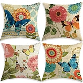 baratos estilo floral e plantas-Capa de Almofada Decorativa Pastoral com Flores 1PC Almofada Quadrada Macia para Sofá Capa de Almofada para Quarto Sala de Estar Cadeira