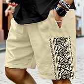 economico retrò-Per uomo Shorts Shorts di Lino Pantaloncini Estivi Shorts da Spiaggia Coulisse Elastico in vita Stampato Geometrico Comodità Traspirante Lunghezza al ginocchio All&#039;aperto Casuale Quotidiano Vacanza