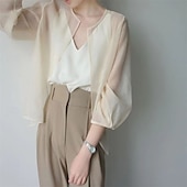 billige bryllup gjesteomslag-Sjal til kvinner Elegant Solbeskyttelse Langermet Organza Bryllup Wrap Med Ren Farge Til Bryllup Sommer