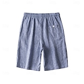 billiga Herrarnas Elite Shorts-herrshorts i 100 % linne enfärgad knälång utomhus casual daglig semester etnisk stil denim blå ljus khaki oelastisk
