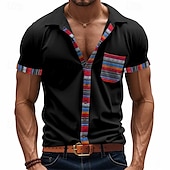 economico camicie casual da uomo-Per uomo Camicia Camicia Estiva Camicia casual Camicia da Spiaggia Camicia con Bottoni Nero Bianco Kaki Grigio chiaro Grigio scuro Manica Corta A righe Bavero Vacanza Camicia hawaiana Tasca