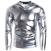 olcso Felsők-Retró 1980-as évek Póló Pulóver Diszkó Fényes latex patent Fémes Jelmez Férfi Mindszentek napja Farsang Pride Parade Büszkeség hónapja Felnőttek Ing