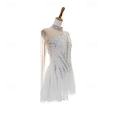 cheap Figure Skating Dresses-Figure Skating Dress Women&#039;s Girls&#039; Ice Skating Dress White Patchwork Thumbhole Mesh Spandex Stretchy Training Practice Professional Skating Wear Thermal Warm Crystal / Rhinestone Long Sleeve Ice