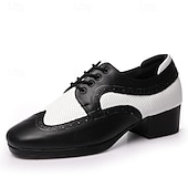 abordables Chaussures de danse-Homme Brogue Brogue Danse Disco Cuir PU Respirant Confortable Antidérapant À lacets Noir / blanc Noir Marron Automne Hiver