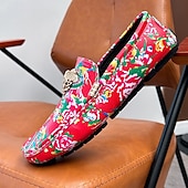 preiswerte Herrenpantoletten &amp; -slipper-Blaue Slipper für Herren mit Blumenmuster und Löwenkopf-Dekoration, stylische Mokassins, ideal für Freizeitausflüge, als Freizeitkleidung und für erholsame Ferien