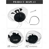 cheap Fascinators-Fascinators Pillbox Hats for Women, Tea Party Hat and Short Lace Gloves Set Perfect for Kentucky Derby, Cocktail