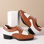abordables Chaussures de danse-Homme Brogue Brogue Danse Disco Cuir PU Respirant Confortable Antidérapant À lacets Noir / blanc Noir Marron Automne Hiver