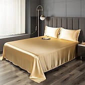 abordables Parures de draps-Drap en soie glacée Pièce unique Drap de satin Drap de soie cool Housse de coussin Ensemble de trois pièces