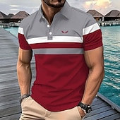 economico Polo geometrica da uomo-Per uomo A righe Polo Manica Corta Magliette polo Camicie con Colletto Business Casual Scuola All'aperto Athleisure Abbigliamento quotidiano Stampa 3D Estate Nero Rosso Blu