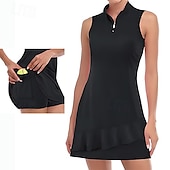 economico Abbigliamento Tennis da donna-US Open Per donna Abito da tennis con pantaloncini e reggiseno incorporati Abito sportivo Senza Maniche Pieghettato Traspirante Tennis Golf Pickleball Collo con zip Tinta unita Vestito Tank Back Nero