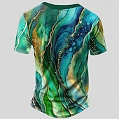 cheap Geometrical-Men's Marble pattern T Shirt Henley Shirt Short Sleeve Designer Retro Vintage Casual Daily Street Summer Spring Green Henley Henley T-Shirt