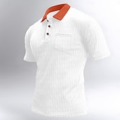 preiswerte Klassisches Poloshirt für Herren-Herren Golf Poloshirts Strick-Poloshirt Arbeit Lässig Revers Gerippter Polokragen Kurzarm Basic Modern Geometrisch Farbblock Knöpfe Gestrickt Frühling &amp; Sommer Normale Passform Schwarz Wei