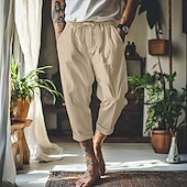cheap Home-Men&#039;s Linen Pants Trousers Summer Pants Baggy Pants Beach Pants Front Pocket Pleats Straight Leg Plain Comfort Breathable Full Length Outdoor Vacation Party Vacation Fashion Loose Fit Black White