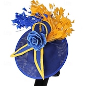 voordelige Bruiloft Zendspoel-Helm Veren Sinamay Bruiloft Avond Feest Elegant Bruiloft Met Veer Bloem Helm Hoofddeksels