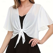 voordelige Bruiloftsomslagen-Vrouwen Wikkel Elegante Zonnebescherming Korte Mouw Chiffon Bruiloft Wikkels Met Effen Kleur Voor Bruiloft Zomer