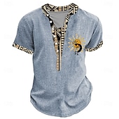economico Stile etnico-Per uomo Grafico Tribale Maglia Henley Manica Corta Stampa 3D Moda Designer Essenziale Streetwear Casuale Quotidiano Estate Primavera Blu chiaro Nero Verde Cachi Collo alla coreana Maglietta Henley