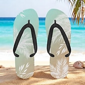 cheap Vacation Sandals-Men’s Blue Leaf Printed Flip Flops – Tropical &amp; Stylish Style for Beach Vacations, Island Hopping &amp; Beachside Dinners