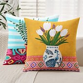 levne květinový a rostlinný styl-Dekorativní povlak na polštář váza tulipánů 1PC měkký čtvercový povlak na polštář pro ložnici obývací pokoj pohovku křeslo
