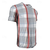 cheap Men&#039;s Casual T-shirts-Men&#039;s T Shirt Henley Shirt Tee Short Sleeve Shirt Short Sleeve Crewneck Summer Plaid / Check Fashion Designer Basic Check Pattern Vacation Street Going out Sky Blue+Silver Yellow Red Top Tee for Men