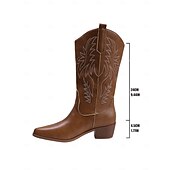 levne Cowboy &amp; Western Boots-Dámské hnědé kovbojské boty v bohémském westernovém stylu – klasické prošívání s blokovým podpatkem pro hudební festivaly, běžné nošení a outdoorové nošení