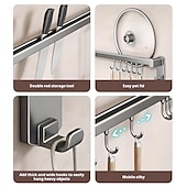 economico Stoccaggio cucina-Supporto portaoggetti multifunzionale per cucina con ventosa, ABS, alluminio, asta appendiabiti con gancio &amp;portacoltelli a parete, portapale, portacoperchi, soluzione unica per riporre utensili da