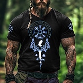  Per uomo Vichingo Maglietta Manica Corta maglietta Stampa 3D Girocollo Camicia Moda Etnico Streetwear Casuale Quotidiano Nero 1 Nero 3 Nero Estate Primavera Tutte le stagioni Abbigliamento S M L XL