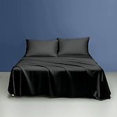 cheap Sheets &amp; Pillowcase-Pure Color Satin Imitation Silk Four-piece Set Simple Sheets, Mattress Covers, Pillowcases Bedding