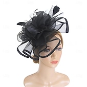 billige Fascinatorer-Hodeplagg Fjær Organza Fedora Hatt Bryllup Kveld Fest Te Fest Hesteløp Cocktail Vintage Sjarmerende Med Fjær Blomster Hodepryd Hodebekledning