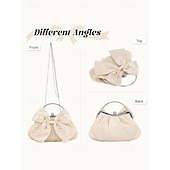 cheap Clutches &amp; Evening Bags-Women&#039;s Satin Bow Evening Clutch Bag – Elegant Pearl Frame Handle Purse for Brides, Weddings, Cocktail Parties and Formal Events Silver Black White