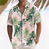 Недорогие Тропические растения-Муж. Пальмовый лист Тропические растения Рубашка Гавайская рубашка Кнопка рубашка С короткими рукавами Гавайский Отпуск Праздники Одежда для пляжа Лето Весна Отложной 3D печать рубашки с воротником