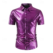 olcso Felsők-Retró 1980-as évek Póló Ing Diszkó Fényes latex patent Fémes Férfi Mindszentek napja Farsang Pride Parade Büszkeség hónapja Felnőttek Ing Nyár