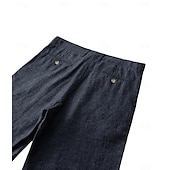 baratos Calções Elite Masculinos-Shorts masculino 100% linho liso na altura do joelho, para escritório, uso diário, férias, estilo étnico, azul escuro, inelástico