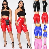 preiswerte Unterteile-Retro Vintage 1980er Mittelschenkel PU-Shorts Biker-Shorts Fahrradhosen Disco Lack-Latex glänzend Metallisch Kostüm Damen Halloween Karneval Pride Parade Pride-Monat Erwachsene Shorts Sommer