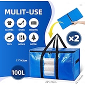 cheap Clothing &amp; Closet Storage-2 Pack Extra Large Moving Bags, Heavy Duty Totes for Storage with Visible Window, U-Shaped Around Handles, Storage Contrainer Box for Space Saving