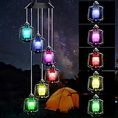 abordables Projecteurs, lampes et lasers-Lumière de carillon à vent solaire 6 LED IP65 étanche lanterne suspendue lumière jaune chaude pour patio balcon et décoration de jardin