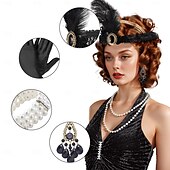 olcso Kiegészítők és még sok más-A nagy Gatsby Flapper fejpánt Gyöngyös karkötő Fülbevaló A nagy Gatsby Toll Retro Csillogó glitter Női Farsang Valentin nap Álarcos mulatság Party estélyi viselet Álarcos mulatság Fesztivál Felnőttek