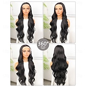 billiga Syntetiska peruker-Synthetic Lace Wig Body Wave Style 30 inch Black Middle Part 13x4 Lace Front Wig Women's Wig Black
