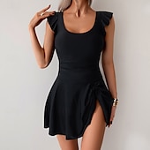 abordables Robes de bain-Femmes Maillots de Bain Une Pièce Maillot de bain Froncé Tropical Tenues de plage Uni Col en U Sans manches Maillots de bain