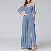 abordables Robe de cocktail-Femmes Robe Longue Maxi Robe Robe de Bal Robe de Soirée Robe de Cocktail Mode Soirée Occasion Spéciale Date Coupe régulière Uni Manche Courte Col en V Jaune Vert Claire Bleu Vert Été
