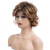 tanie starsza peruka-krótkie blond peruki dla kobiet krótkie fryzury pixie kręcone włosy peruka puszyste naturalne wyglądające syntetyczne włosy codzienne peruki