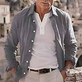 economico Vacanza-Per uomo Camicia in cotone e lino Semplice Vacanza Casual Quotidiano Nero Bianco Verde chiaro Rosa Manica Lunga Bavero Primavera Autunno Abbigliamento