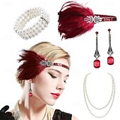 olcso Kiegészítők és még sok más-1920-as évek A nagy Gatsby Flapper fejpánt Gyöngyös karkötő Fülbevaló A nagy Gatsby Toll Retro Csillogó glitter Női Farsang Valentin nap Álarcos mulatság Party estélyi viselet Álarcos mulatság